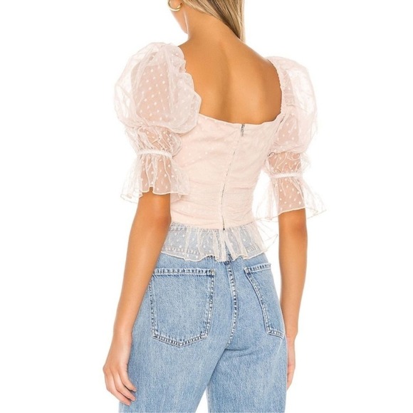 LPA Dolores Top Ivory Cream Cut-Out Sheer Puff Sleeve Blouse Shirt Size XL NWT - Picture 11 of 11